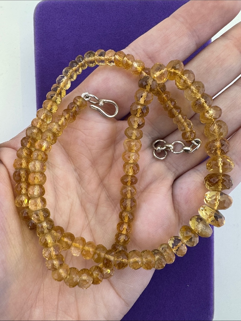 💛 Classic Silver Faceted Citrine Glass Bead Necklace